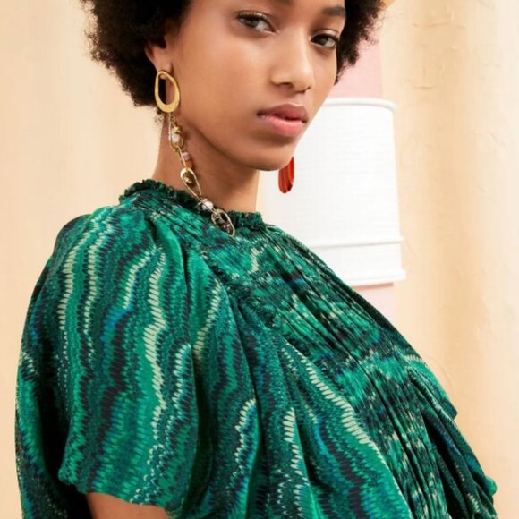 NWT ULLA JOHNSON Silk Ilaria Midi Dress in Peacock XS $850 - Picture 10 of 11